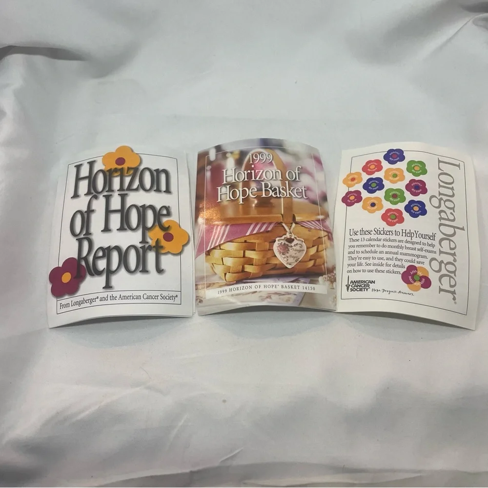 1999 Longaberger Horizon Of Hope Basket With Pendant Plastic Cloth Liner Paper
